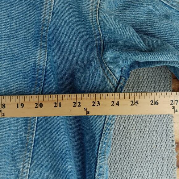 Vintage Tyca USA Denim Trucker Jacket Womens XXL Blue Fade Embossed Curves 80s - Picture 10 of 13